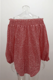 Elegant Print Split Joint Stringy Selvedge Off the Shoulder Tops