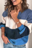 Fashion Street Adult Acrylic Patchwork Solid Split Joint Pullovers O Neck Tops