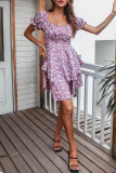 Casual Elegant Floral Flounce Strap Design Strapless A Line Dresses