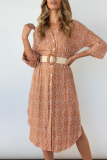 Casual Print Frenulum Buckle V Neck Irregular Dress Dresses