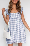 Fashion Casual Plaid Split Joint Square Collar A Line Dresses