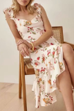 Elegant Floral Flounce Slit Strapless A Line Dresses