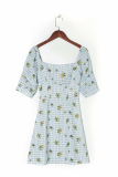 Fashion Elegant Plaid Floral Split Joint Square Collar A Line Dresses