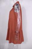 Fashion Casual Solid Split Joint Turndown Collar A Line Dresses