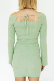 Casual Solid Frenulum Square Collar Pencil Skirt Dresses Sweater