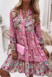 Fashion Casual Print Split Joint V Neck Cake Skirt Dresses