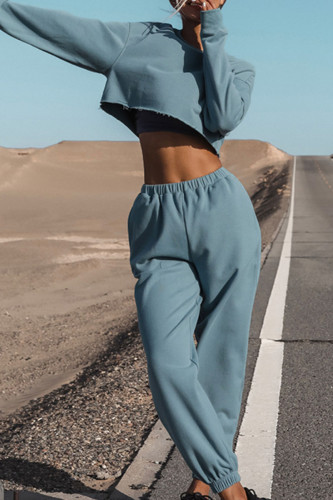 Fashion Sportswear Solid Split Joint O Neck Long Sleeve Two Pieces