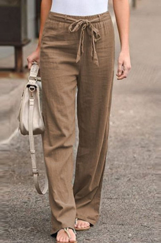 Fashion Casual Solid With Belt Loose High Waist Wide Leg Bottoms
