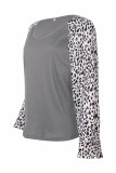 Fashion Casual Leopard Split Joint V Neck T-Shirts
