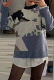 Casual Print O Neck Tops