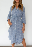 Casual Print Frenulum Buckle V Neck Irregular Dress Dresses