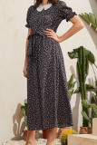 Fashion Street Print Split Joint O Neck Waist Skirt Dresses