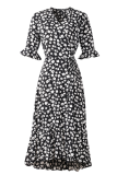Fashion Elegant Floral Frenulum Flounce Slit V Neck A Line Dresses