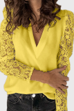 Elegant Solid Lace Hollowed Out V Neck Tops