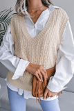 Casual Solid Hollowed Out V Neck Tops Sweater