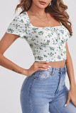 Fashion Casual Print Split Joint Square Collar T-Shirts
