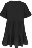 Fashion Sexy Solid Split Joint V Neck Pleated Dresses