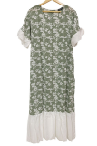 Elegant Floral Split Joint With Belt O Neck A Line Dresses