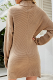 Casual Solid Split Joint Without Belt Turtleneck Dresses Sweater