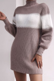 Fashion Casual Patchwork Half A Turtleneck A Line Dresses