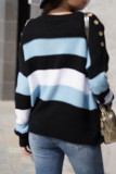 Fashion Street Striped Split Joint O Neck Tops