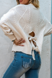 Casual Solid Backless Strap Design V Neck Tops Sweater
