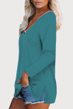 Casual Patchwork Slit Basic V Neck Tops