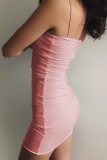 Casual Solid Split Joint Spaghetti Strap A Line Dresses