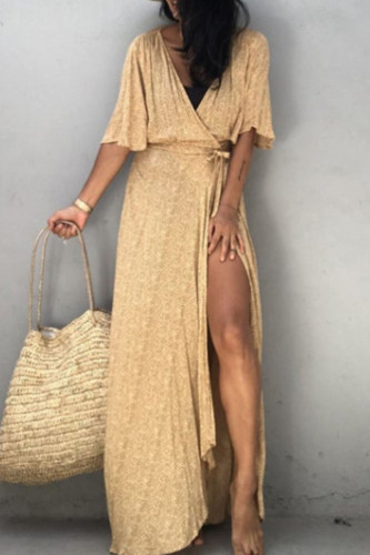 Fashion Vacation Solid Frenulum Swimwears Cover Up