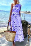 Fashion Bohemian Print Split Joint One Shoulder A Line Dresses