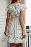 Casual Elegant Floral Flounce Strap Design V Neck Dresses