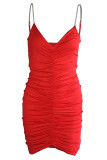 Fashion Sexy Solid Fold V Neck Wrapped Skirt Dresses