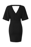 Fashion Elegant Solid Split Joint With Belt V Neck Wrapped Skirt Dresses