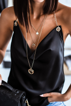 Fashion Casual Solid Chains Halter Tops