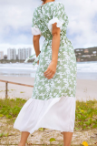 Elegant Floral Split Joint With Belt O Neck A Line Dresses