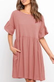 Fashion Casual Solid Split Joint O Neck Princess Dresses