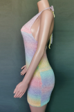 Fashion Street Gradual Change Frenulum Halter Wrapped Skirt Dresses