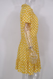 Fashion Casual Dot Split Joint O Neck A Line Dresses