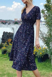 Fashion Simplicity Print Split Joint V Neck A Line Dresses