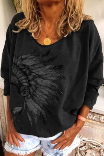 Fashion Street Print O Neck Tops