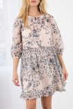 Fashion Elegant Floral Buckle Flounce O Neck A Line Dresses