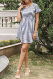 Elegant Striped Split Joint Asymmetrical A Line Dresses