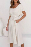 Fashion Casual Solid Backless Square Collar A Line Dresses