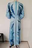 Fashion Street Print Split Joint V Neck Waist Skirt Dresses