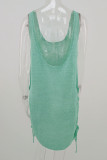 Fashion Casual Solid Draw String U Neck Straight Dresses