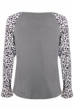 Fashion Casual Leopard Split Joint V Neck T-Shirts