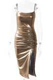 Fashion Sexy Solid Slit Spaghetti Strap Wrapped Skirt Dresses