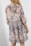 Fashion Elegant Floral Buckle Flounce O Neck A Line Dresses