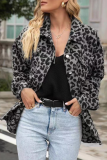 Fashion Leopard Pocket Buckle Turndown Collar Outerwear