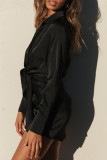 Fashion Street Solid Split Joint Turndown Collar Wrapped Skirt Dresses
